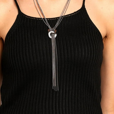 Rhinestone Necklace Costume Jewelry Women Necklace ,Rhinestone Metal Pendant Chain Statement Jewelry Long Tassel Sweater Bib Necklace HFON ()