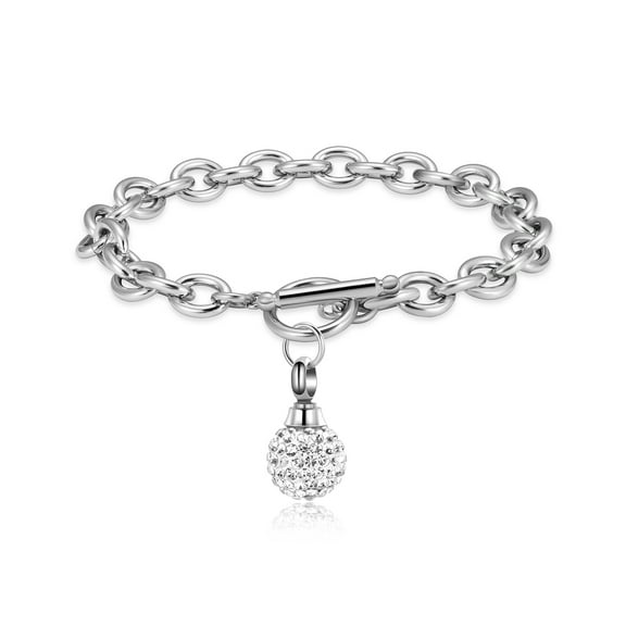 Urn Bracelet for Ashes Stainless Steel Crystal Ball Cremation Bracelet for Ashes Keepsake Memorial Pendant Cremation Jewelry for Women