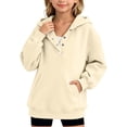 thumbnail image 2 of DJDLJWCJ Teen Girls Half Snap Hooded Sweatshirt 14-16 Girls Warm Long Sleeve Pullover Hoodie With Pockets Beige Size 9, 2 of 7