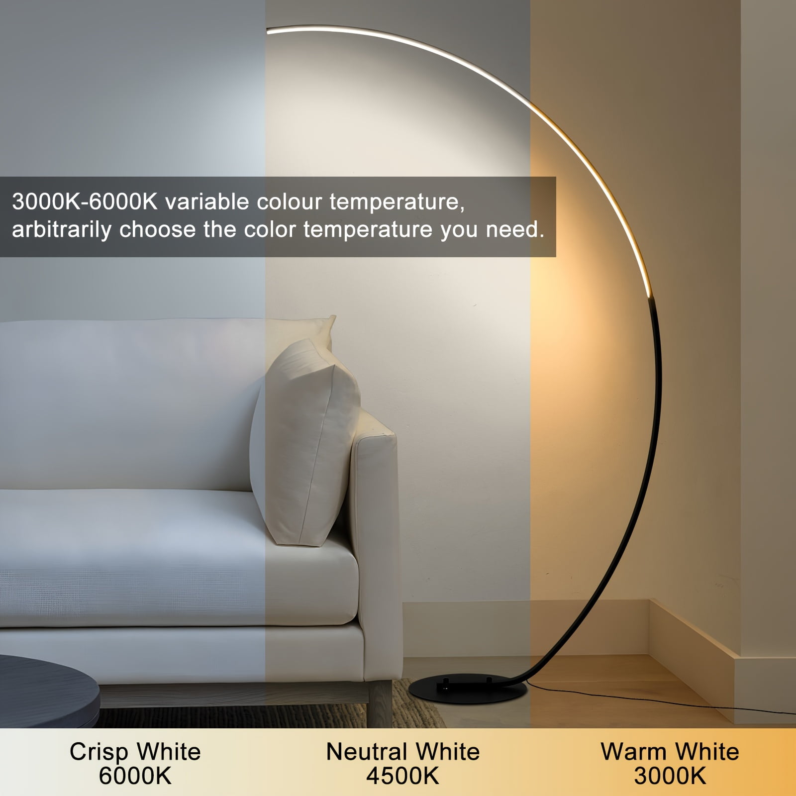 65 Inch Arched Modern Standing Floor Lamp With Remote - Dimmable Black Reading Floor Lamps LED Color Changing Curved Ambient Lighting For Bedroom And Living Room