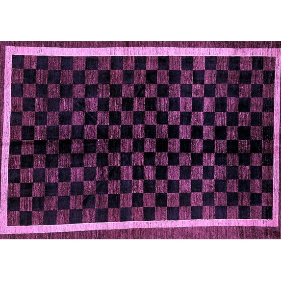 Ahgly Company Indoor Rectangle Checkered Purple Modern Area Rugs, 8' x 10'
