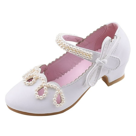 

kpoplk Toddler Sandals Girls Performance Dance Shoes For Girls Childrens Shoes Pearl Rhinestones Shining Kids Baby Dress Shoes(White)