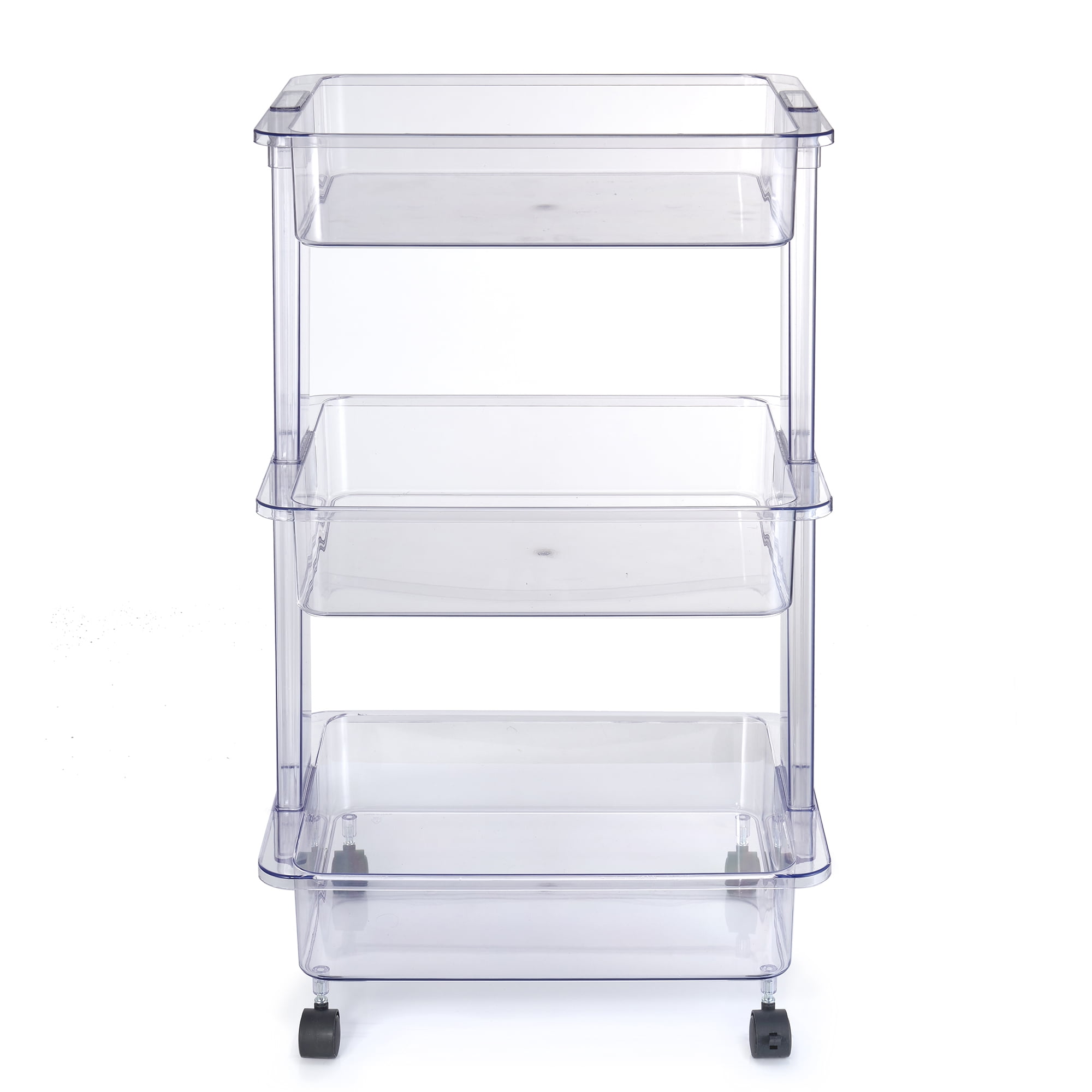 (4 pack) Mainstays 3 Tier Plastic Clear Laundry Storage Cart, Adult