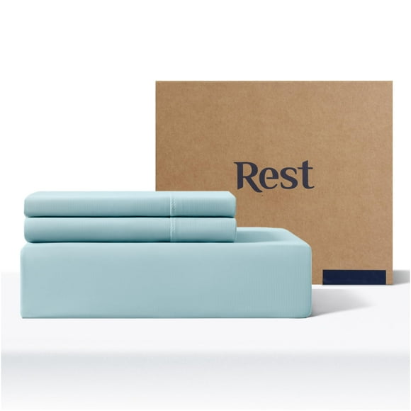 REST Evercool+ Starter Sheet Set, Queen, Light Blue, Breathable Bed Sheets for Hot Sleeper and Night Sweats, with Pillowcases, Ionic+ Self-Cleaning Silver Yarn for Sensitive Skin, 3PCS No Flat Sheet