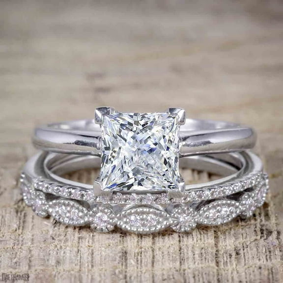 2.25 Carat Moissanite Diamond Trio Bridal Ring Set with 18k Gold Plating