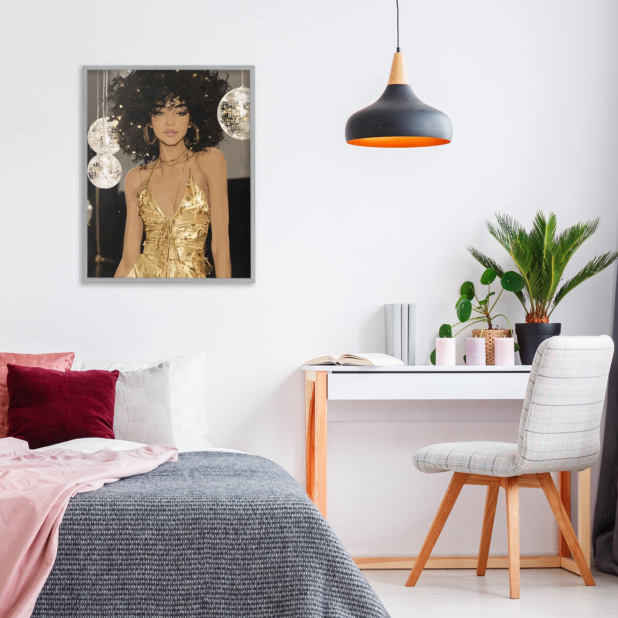 Stupell Industries Golden Disco Dream Party Gray Framed Giclee Art, design by Franklyn Gregory
