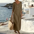thumbnail image 3 of TAGOLD Womens Short Sleeve V-Neck Dress Solid Color Button Loose Maxi Dress Casual Daily Summer, 3 of 5