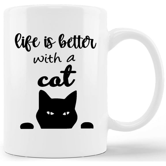 Black Cat Coffee Mug - Cat Gifts for Cat Lovers Cat Mom Women, 11oz Cat Mugs for Cat Lovers, Funny Cat Gifts, Life Is Better with a Cat
