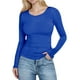 thumbnail image 2 of Neewe Womens Round Neck Long Sleeve Fitted Shirts Slim Fitting Pit Stripe Basic Tees Fall Going Out Tops, 2 of 7
