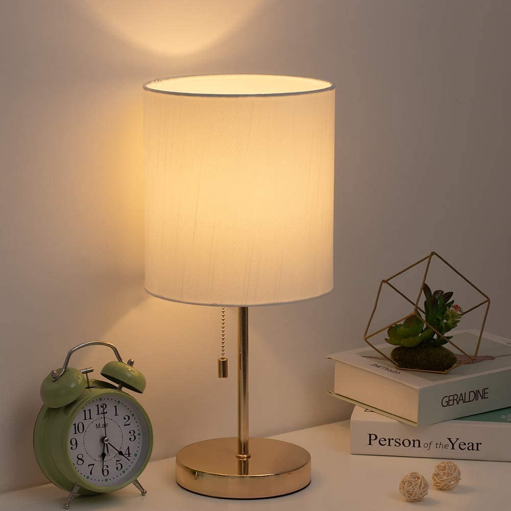 Oumilen Gold Modern Desk Lamp with Metal Base White Shade
