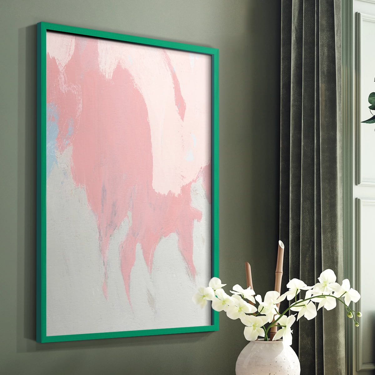 Blushing Abstract II Framed Print in Green Solid Wood Framed Print No Nail Hanging