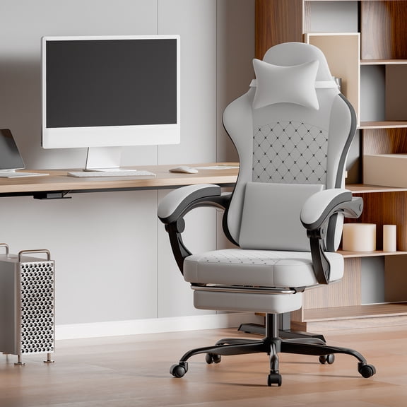Gaming Chair with Massage,Ergonomic PC Gaming Chair Computer Chairs with Footrest Comfortable Headrest and Lumbar Support, High Back WHITEBLACK
