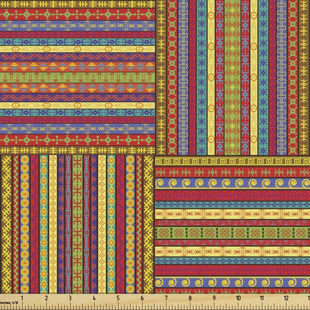 African Fabric by the Yard Borders Pattern Old Fashioned Culture Theme ...