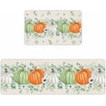 thumbnail image 2 of Fall Green Pumpkin Kitchen Mat Set 2 Pcs, Thanksgiving Rustic Beige Non Slip Kitchen Rugs and Mats, Eucalyptus Leaf Washable Kitchen Runner Rug Sets for Hallway Laundry Decor, 17"x30"+17"x47", 2 of 6