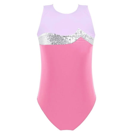 

YiZYiF Girls Shiny Sequins Sleeveless Patchwork Ballerina Leotard Modern Dance Training Bodysuit