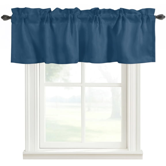 Pure Midnight Blue Kitchen Valances for Windows, Modern Solid Color Minimalist Art Bathroom Window Valances 42x12 Inch Rod Pocket Window Treatments Valance Curtains for Living Room Bedroom Decor