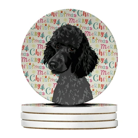 

Poodle Standard Black Christmas Large Sandstone Coasters Pack of 4 4 in x 4 in
