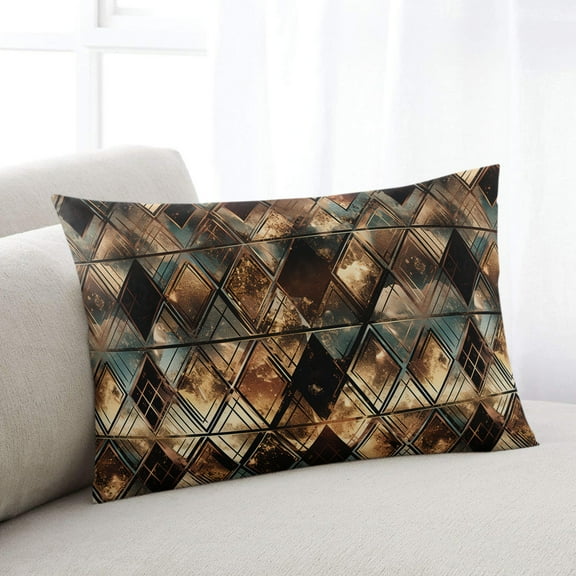 Ombre Diamond Throw Pillow Cover Case, Couch Sofa Bed Pillowcase, Soft Decorative Lumbar Pillow Protector, Ombre Colorful Lines Geometric 16x24Inch Reversible Pillow Shams with Zipper