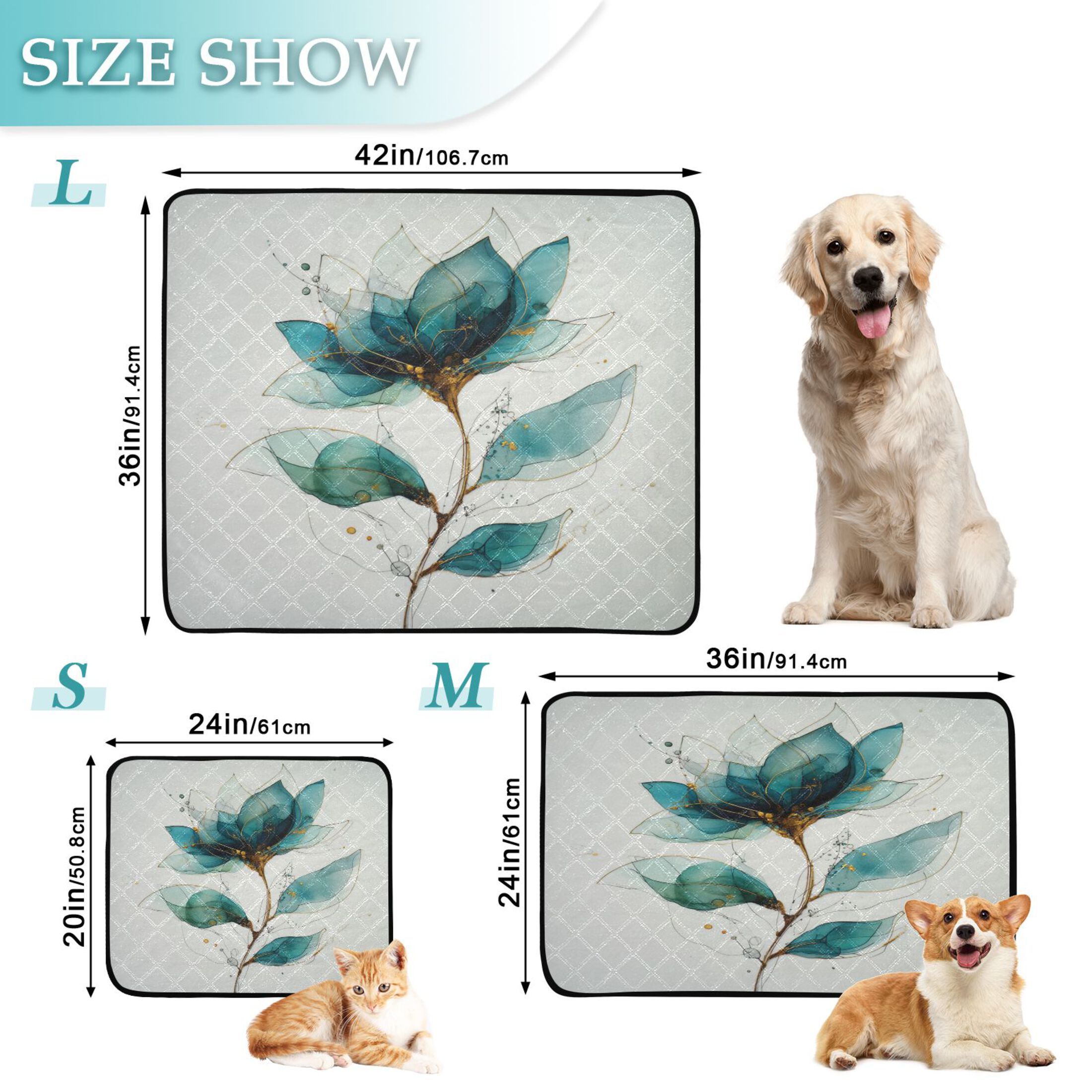 Qxltty Fantasy Flower Cat litter Pads Pet Set of 2 Diaper Mats Center Anti-leakage Layer Absorbent Soft and Comfortable
