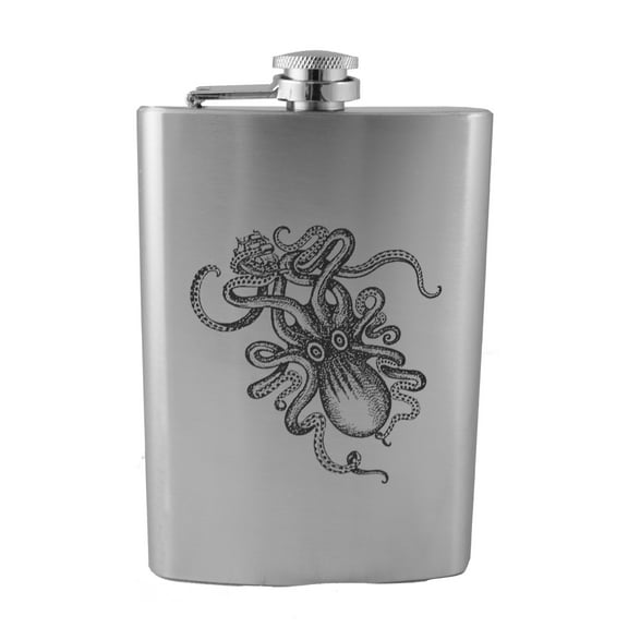 Hip Flask Plus 8oz Metal Kraken Flask - Leak-Proof & Stylish Silver Design