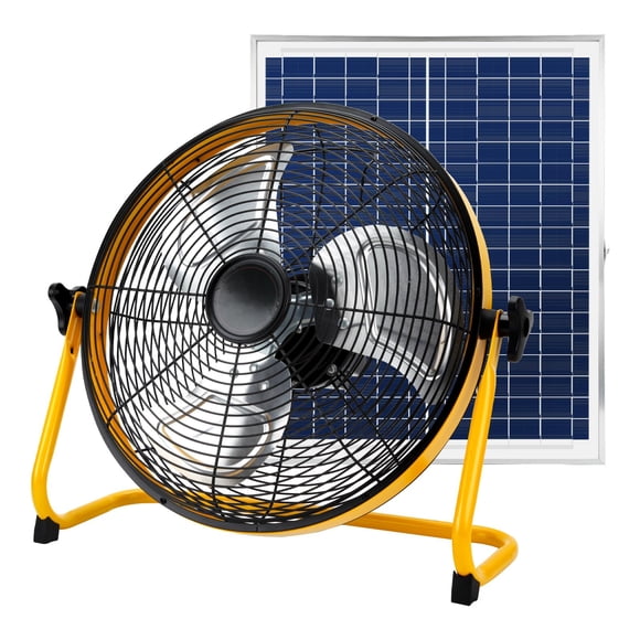 CYBERDAX Ventilador solar portátil recargable de 16 pulgadas, ventilador de circulación de aire alimentado por panel solar y cargador de CA de doble entrada para interior, hogar, oficina, camping, pic