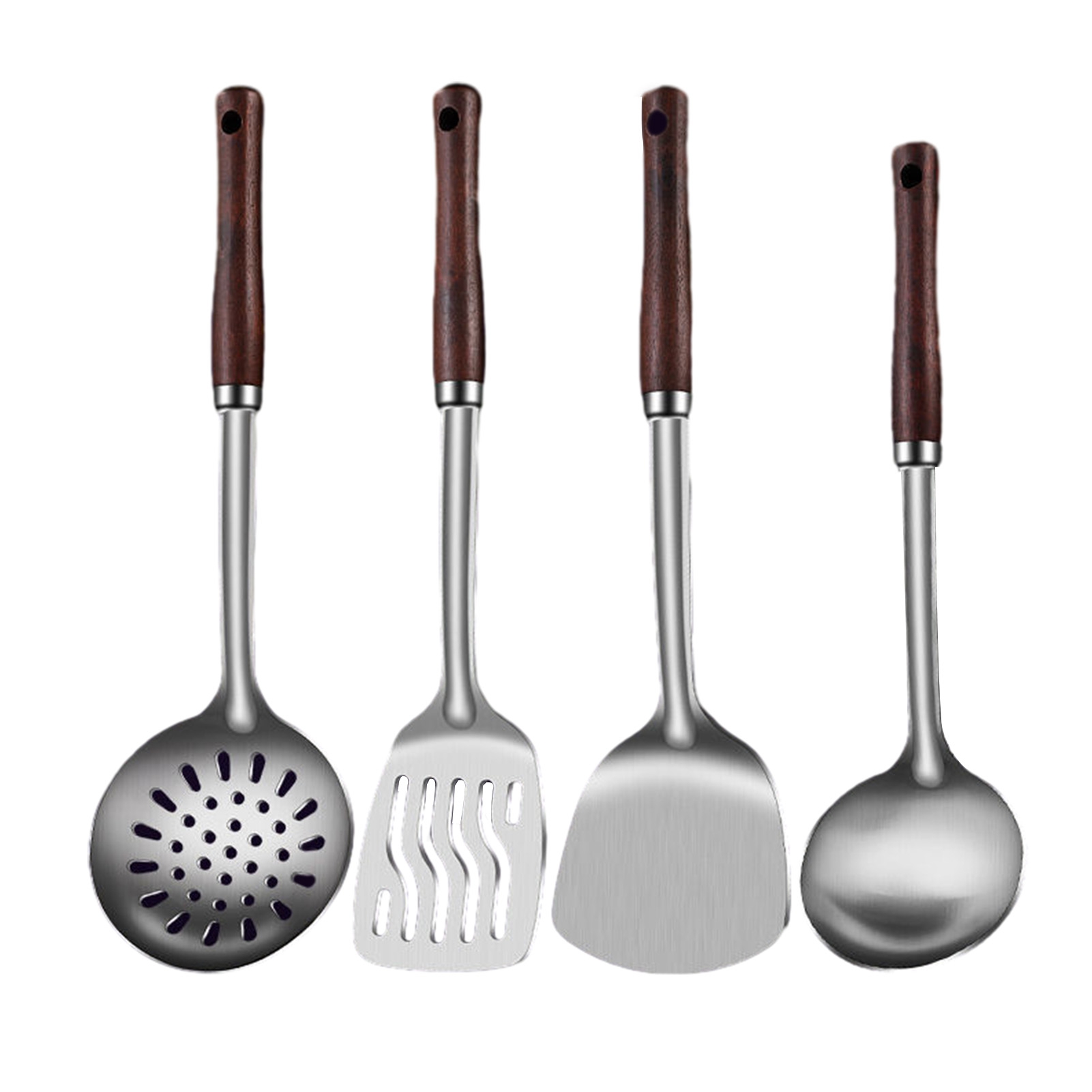 ievspot Four-piece Cooking Utensil Set 4pcs Kitchenware Set Stainless Steel Cooking Utensils with Anti-slip Handles Heat Resistant Tools for Home Cafes