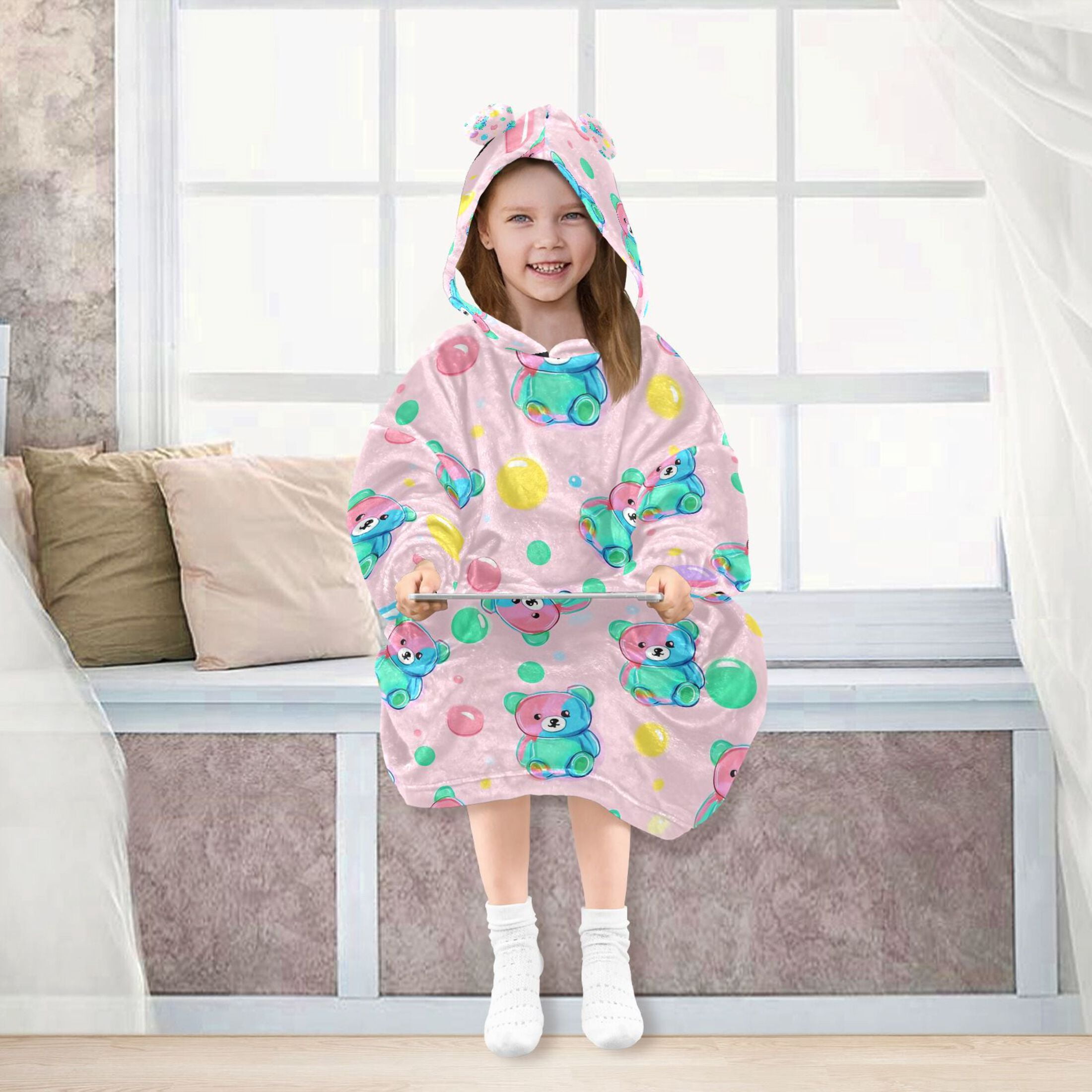 joogoo Wearable Blanket Hoodie for Cute Bears Bubbles Oversized Sherpa Hooded 3-14 YR M