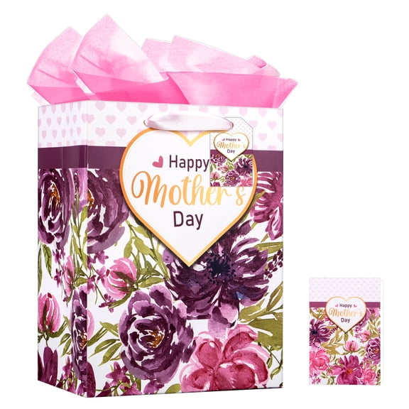 WaaHome Mother's Day Gift Bag with Handle,11.5"x9"x5" Medium Happy Mother's Day with Tissue Paper,Flower Mothers Day Gift Bag for Women Wife Mom Grandma Aunt