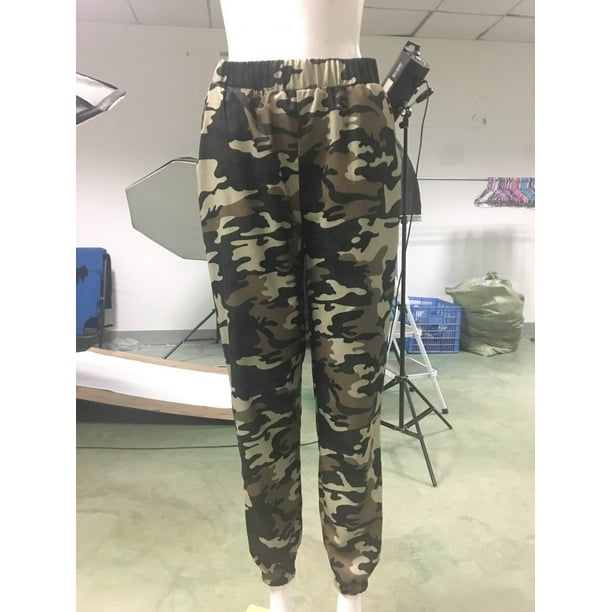 Plus Womens Cargo Pants High Waist Jogger Camo Trousers Pockets Sweatpants