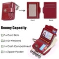 thumbnail image 3 of Small Wallet for Women Genuine Leather RFID Blocking Wallet Bifold Purse Zipper Pocket Card Holder with ID Window - Wine Red, 3 of 7