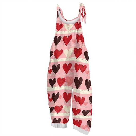 Fgvctg Valentine's Day Jumpsuits for Women Casual Wide Leg Pant Spaghetti Straps Trendy Love Heart Graphic Jumpsuit Sleeveless Bib Overalls Sprimg Romper Clothes With Pockets Watermelon Red 2XL