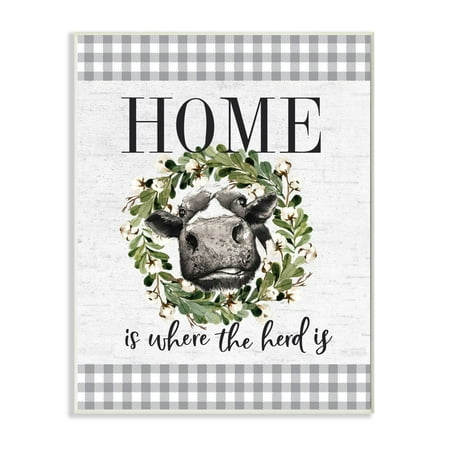 Stupell Industries Home is Where the Herd Is Farm Cow Pun Wall Plaque Design by Lettered and Lined
