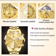 thumbnail image 3 of OLEVS Chronograph Watches for Men Business Dress Analog Quartz Gold Plated Stainless Steel Moon Phase Waterproof Luminous Date Luxury Mens Wrist Watches Reloj Para Hombre, 3 of 15