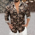 thumbnail image 2 of Mens Long Sleeve Floral Print Button Down Shirt Business Casual Leisure Hem Button Up Dressy Tops for Men, 2 of 5