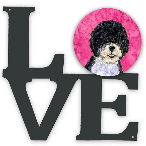 Pink Portuguese Water Dog Metal Wall Artwork LOVE