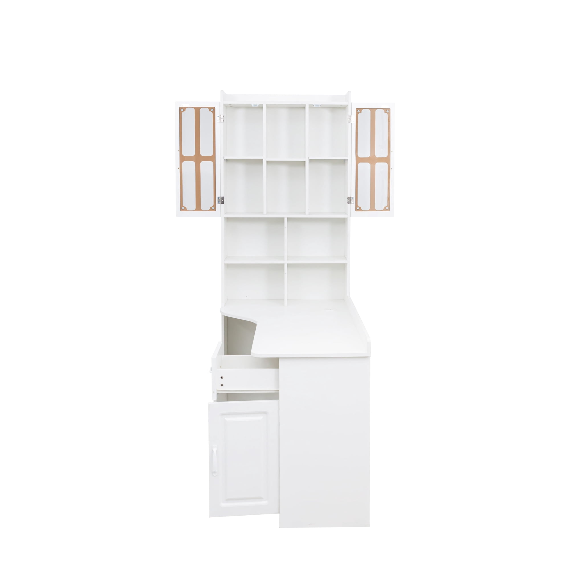 Euroco L-Shaped Corner Computer Desk for Home Office or Study desk, Study Modern Style Table with Drawers, Bookshelf & Hutch, 2-in-1 L-Shaped Design, Large Working Space,white