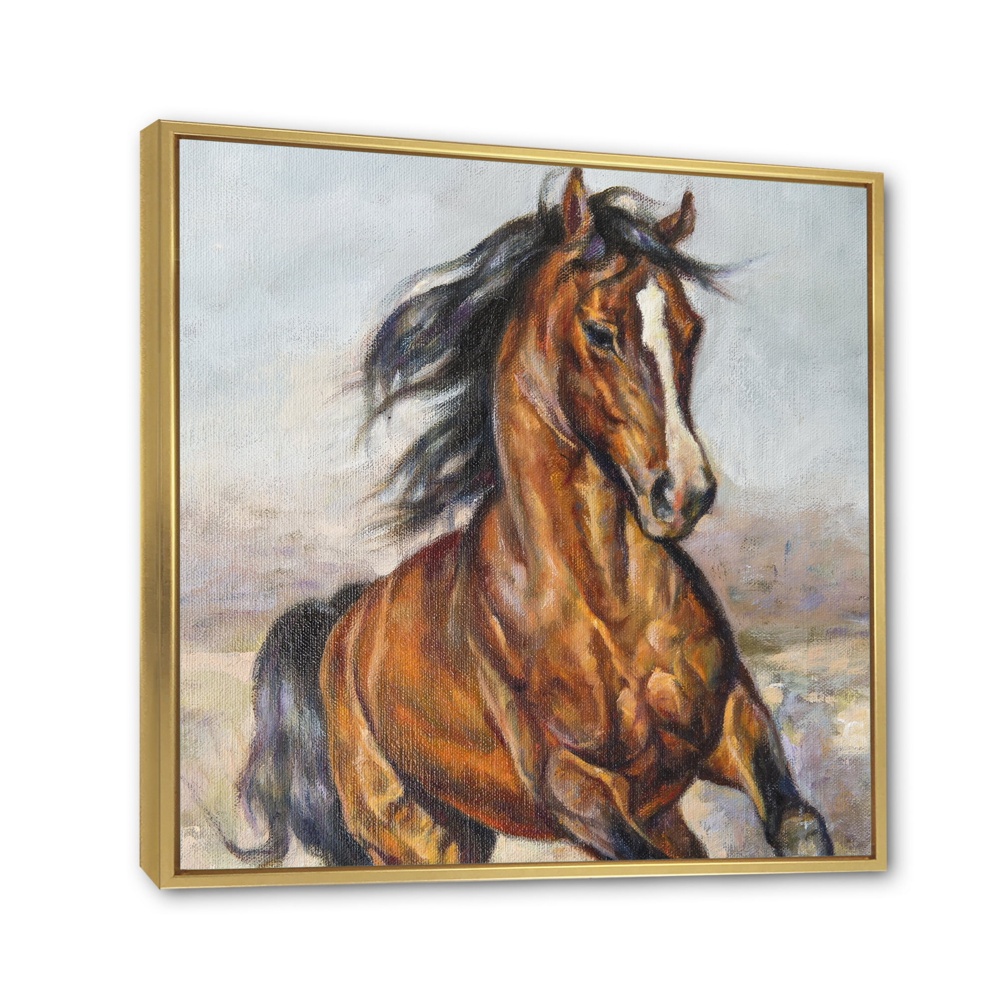 Designart 'Close Up Portrait Of A Horse In The Race' Farmhouse Framed Canvas Wall Art Print