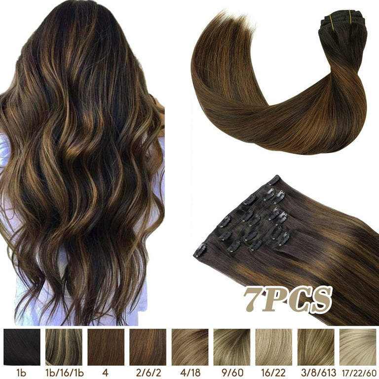 Brown Black - Elegant 14 Silk Seamless Clip In Human Hair Extensions 120g