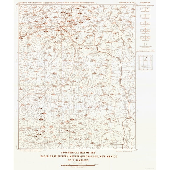 Historic Mine Map - Eagle Nest Quad Soil New Mexico Mines - Clark 1967 - 23 x 27.43 - Vintage Wall Art