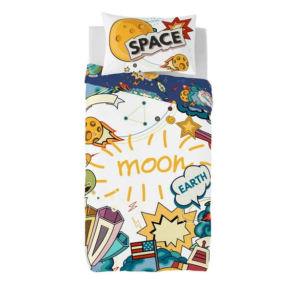 Gouchee Home Moon Space Twin Duvet Cover Set – 2pc Kids Bedding with Reversible Outer Space Design