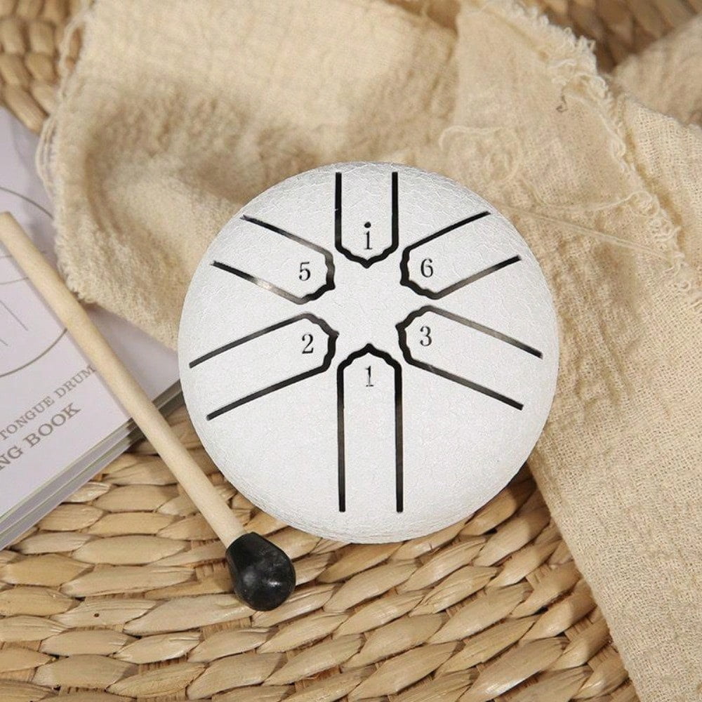 3-inch 6-tone Portable Steel Tongue Drum, 1 Count Compact Stress-relieving Meditative Instrument with Drumsticks & Music Notes, Musical Instrument for Adults