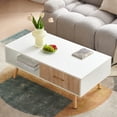 thumbnail image 4 of Rectangle Coffee Table with Solid Wood Legs Sliding Drawer for Storage Modern Table for Living Room White, 4 of 24