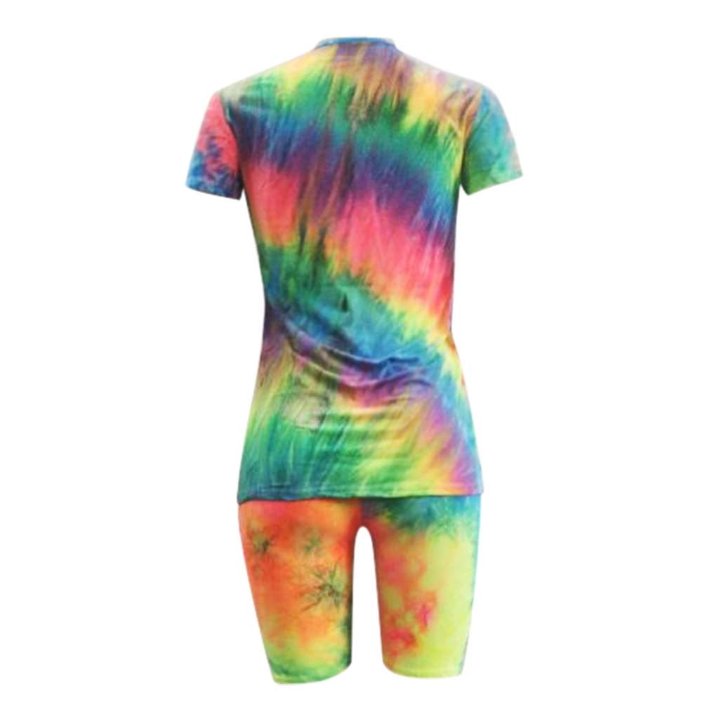 Herrnalise Womens Lightweight Shorts Fashion Women Summer Lady Split 2  Piece Sports Suit Set Casual Tie-Dyed Suit 