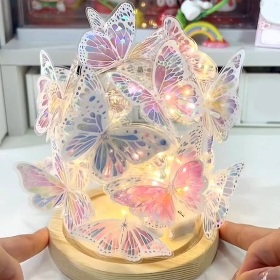 AuroraX Diy Butterfly Night Light Battery Operated Handmade Arts Table Lamp with Gift Bag Mood Night Light for Birthday & Holiday Gift for Girls