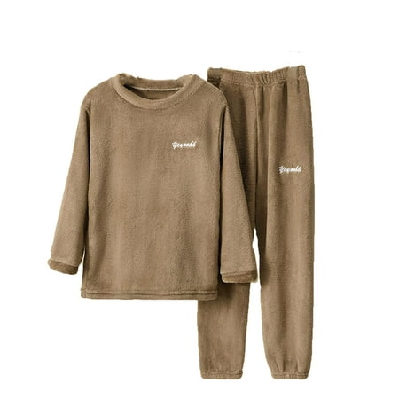 

Kids Robe Children s Pajamas Warm Solid Color Set Boys And Girls Children s Home Wear Soft Fuzzy Homewear With Fleece Sweatpants 2-Piece Sizes 4-12(Color:Coffee Size:9-10 Years)