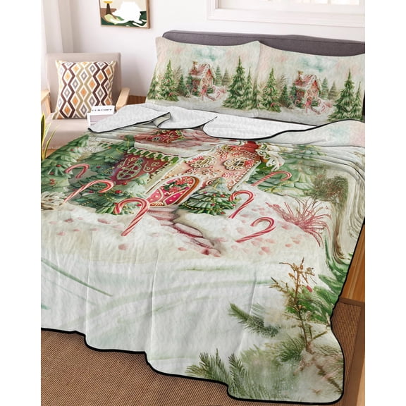 Christmas King Size Down Alternative Comforter, Lightweight Comforter Quilt Bedding Set with Pillow Shams Green Xmas Tree Farmhouse Winter All Seasons Bed Comforter Duvet Insert 96"x106"