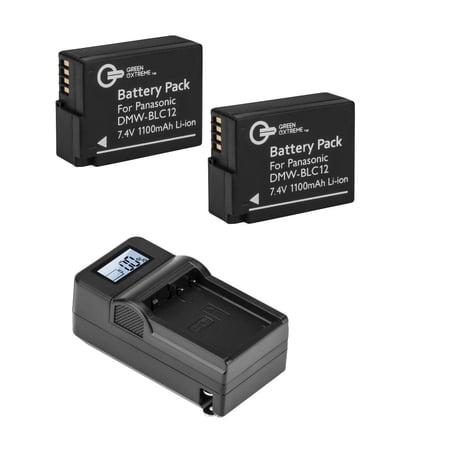 Green Extreme 2 Pack DMW-BLC12 Lithium-Ion Rechargeable Battery Pack and Compact Smart Charger Kit (7.4V 1100mAh)