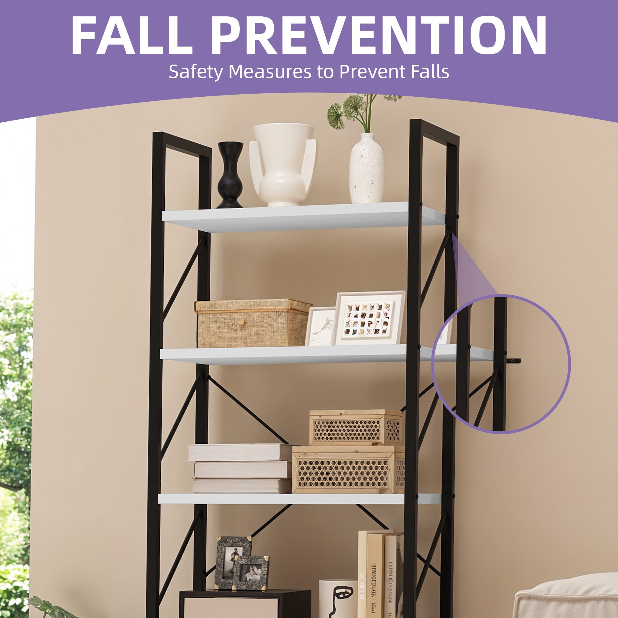 Uforic 5 Tier Bookshelf, Classic Home Office Bookcase Storage Organizer, Free Standing Book Rack, White