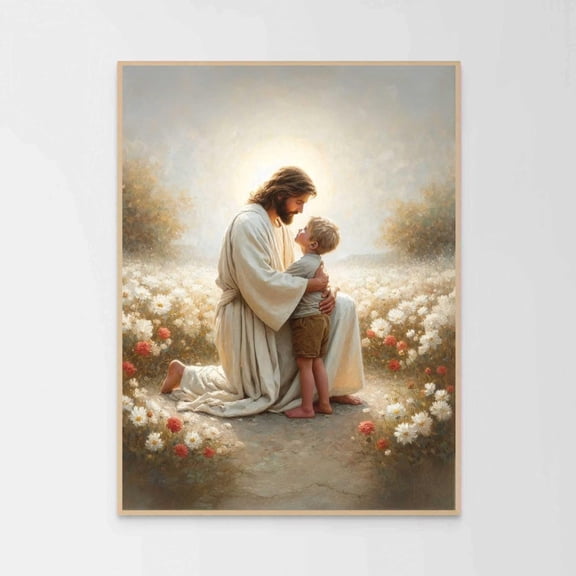 Heavenly Peace Jesus With Children Christian Wall Art, Unframed Paper Print Size 8x12