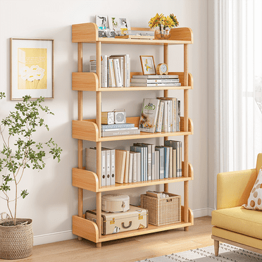 Gtouse 5 Tier Bookshelf, Wooden Open Bookshelf Tall Bookshelf, Modern Bookshelf for Bedroom, Living Room & Home Office, Oak